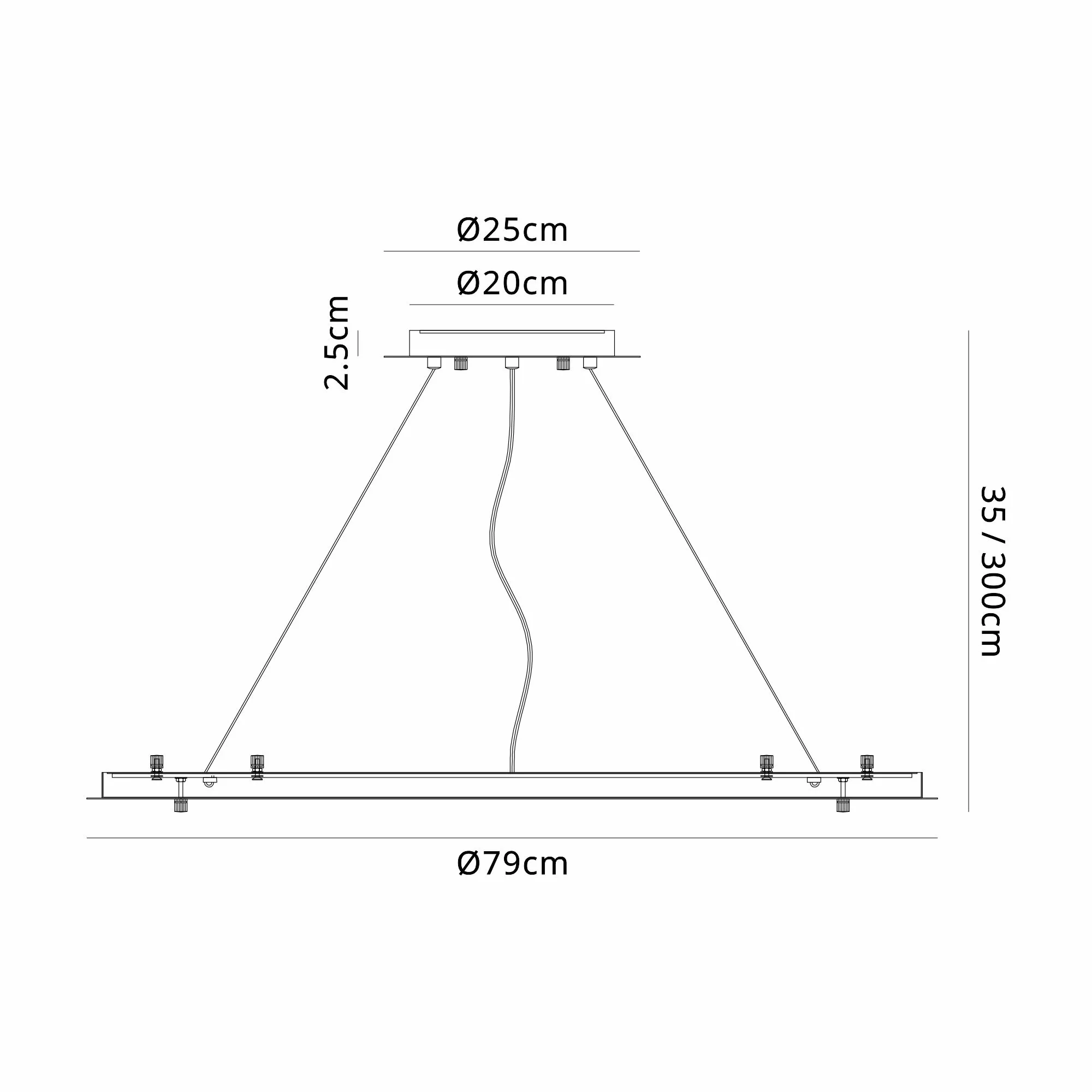 Lowan 790mm 3m Suspension Plate (Max Load 40kg) Polished Chrome, Silver D0566  Deco Lowan Chrome